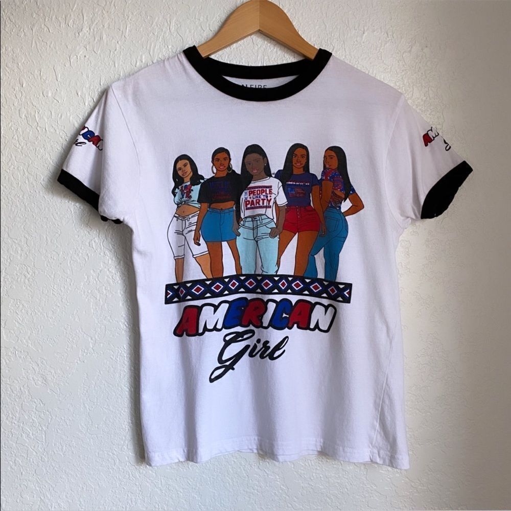 American GirlâRinger Tee Juniors SzâL - Picture 2 of 7